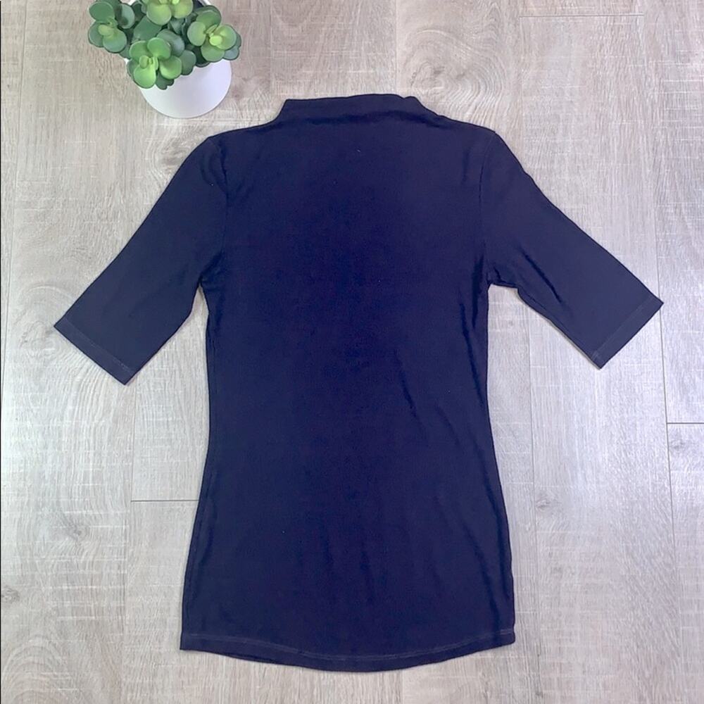 MICHAEL STARS Women's Navy Ribbed Elbow Sleeve Fitted Top